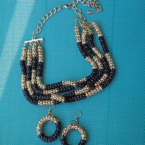 Chic Black and Gold Beaded Hoop Earrings